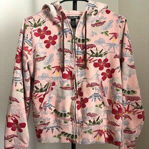 Pink Floral Lucky Brand Zip Up Hoodie, Size S